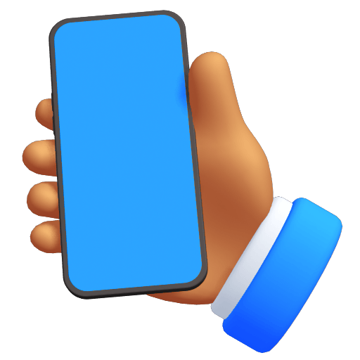 A hand holding a phone in 3D cartoonish style.