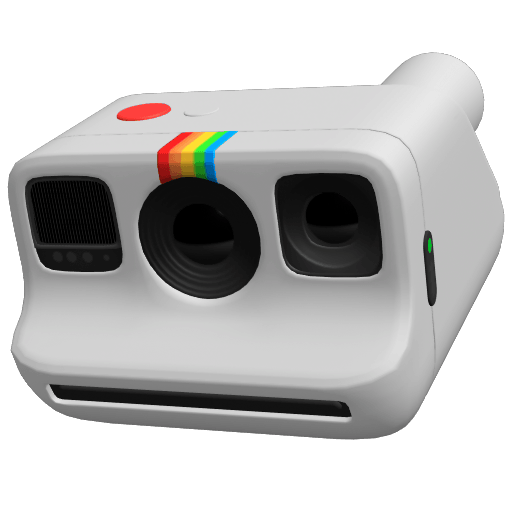 Polaroid Go camera in 3D cartoonish style.